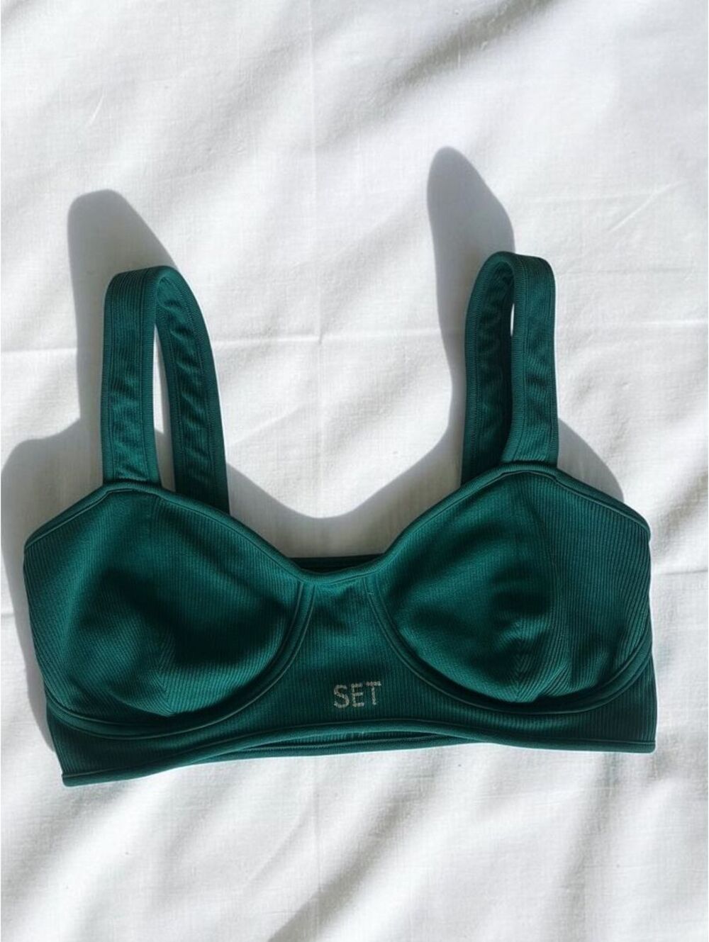SET Active Sculptflex Contour Sports Bra Green Ribbed Size Medium